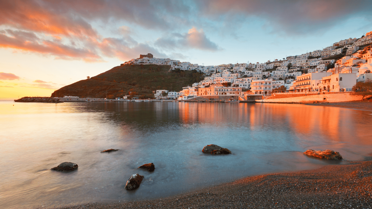 Chora village and the old harbour of Astypalea island in Greece