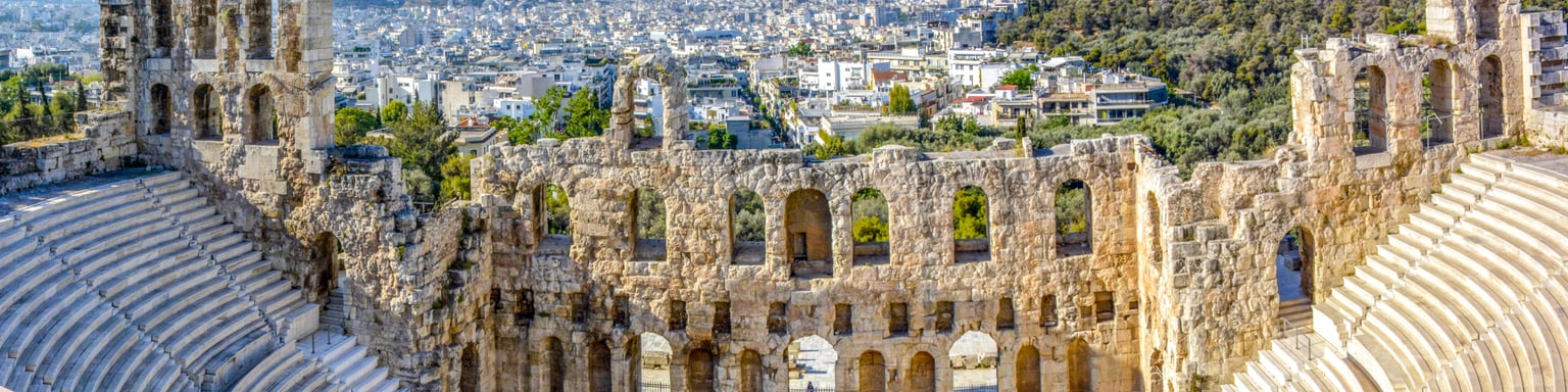 The Odeon of Herodes Atticus, an ancient Roman theatre on the Acropolis in Athens.