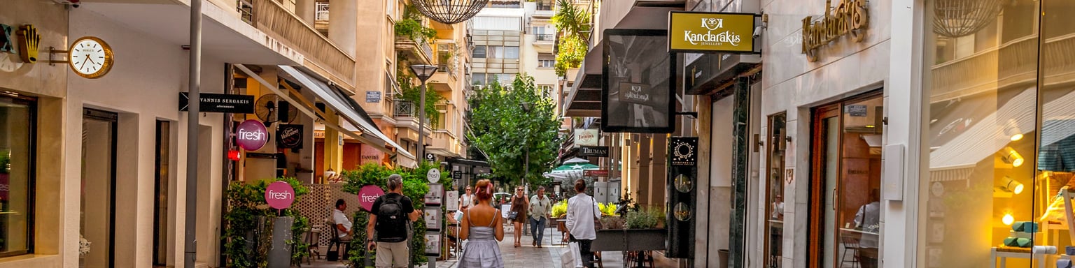 A shop-lined street in Kolonaki, Athens