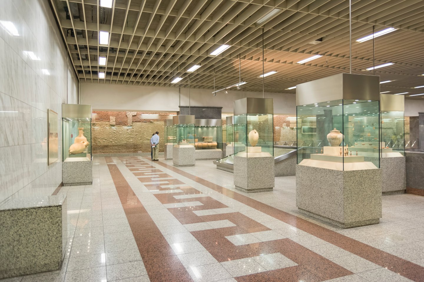 Exhibitions of ancient artifacts at Syntagma metro station, Athens.