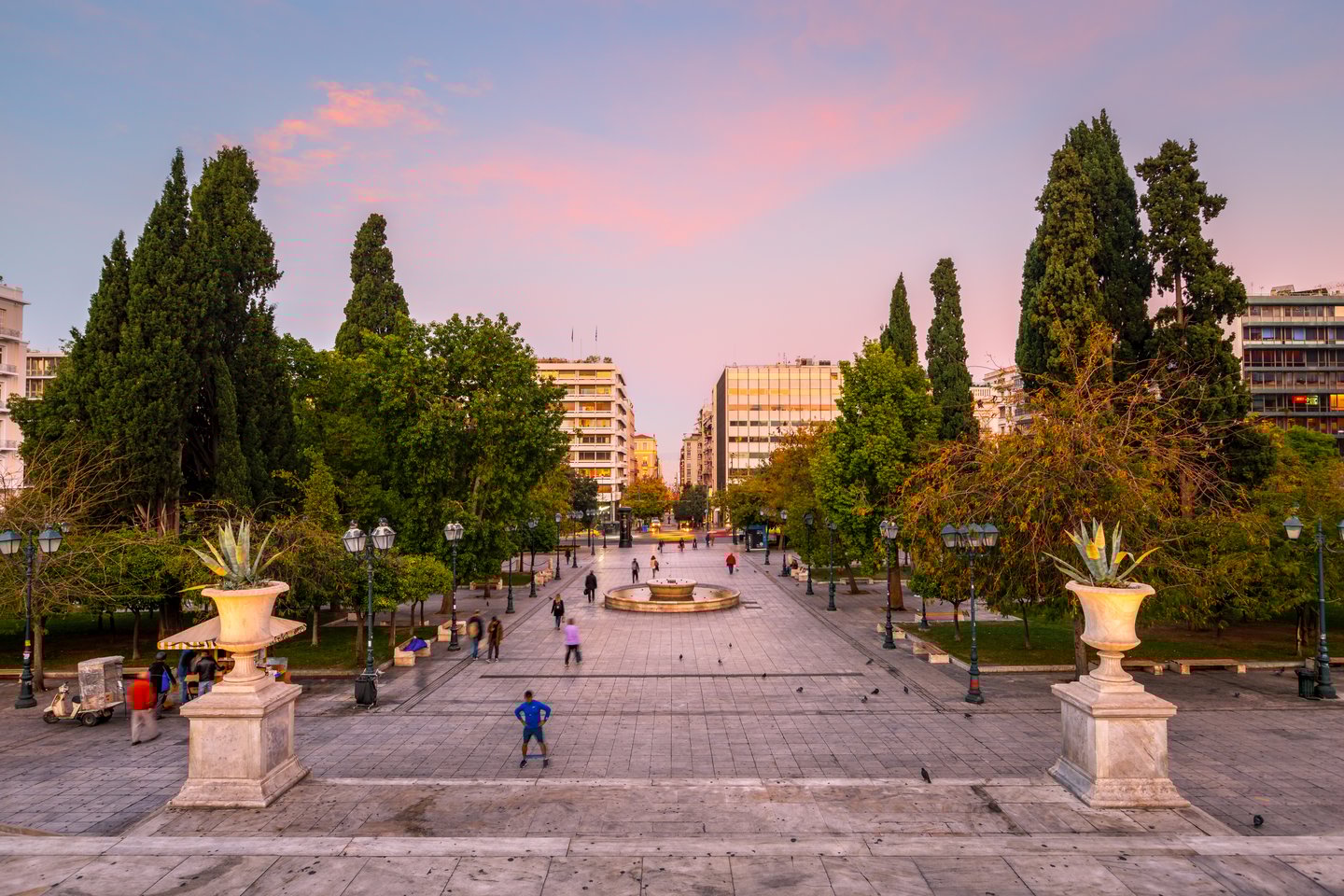 View of the Athenian high street Ermou across Syntagma square in central Athens