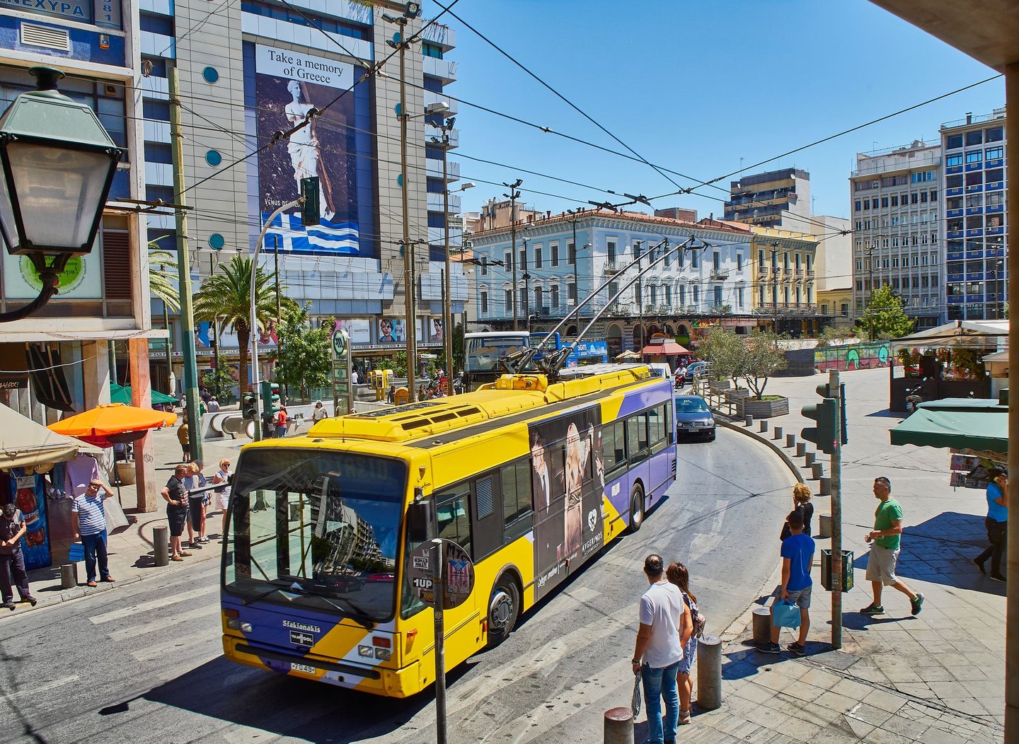 A tram in Omonia Square, Athens