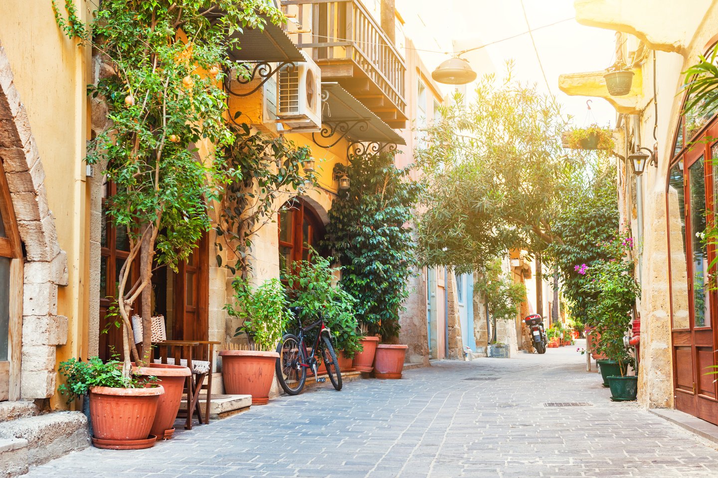 A charming street in the town of Chania on the island of Crete.