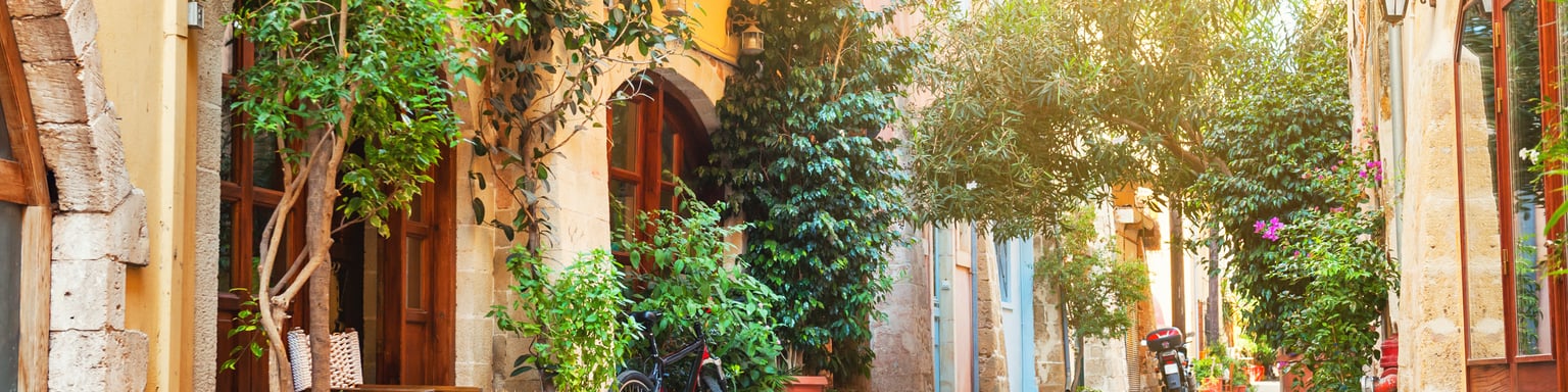 A charming street in the town of Chania on the island of Crete.