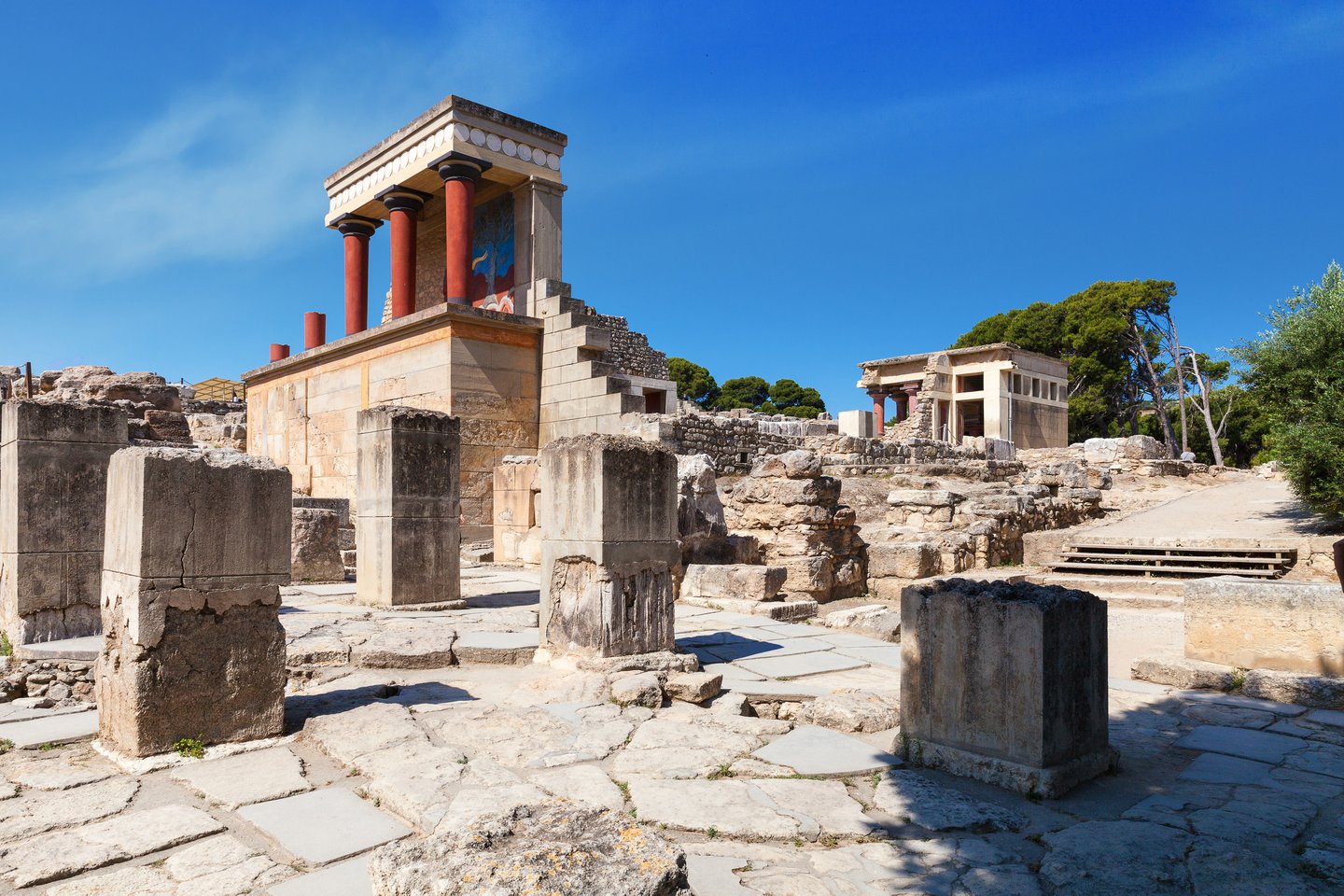 The partially reconstructed Minoan ruins at Knossos, Crete