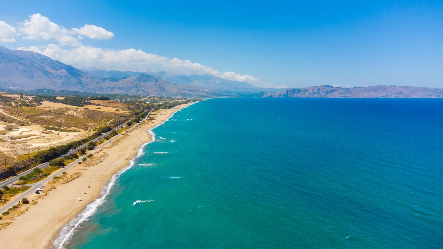 An aerial view of Rethymnon's city beach