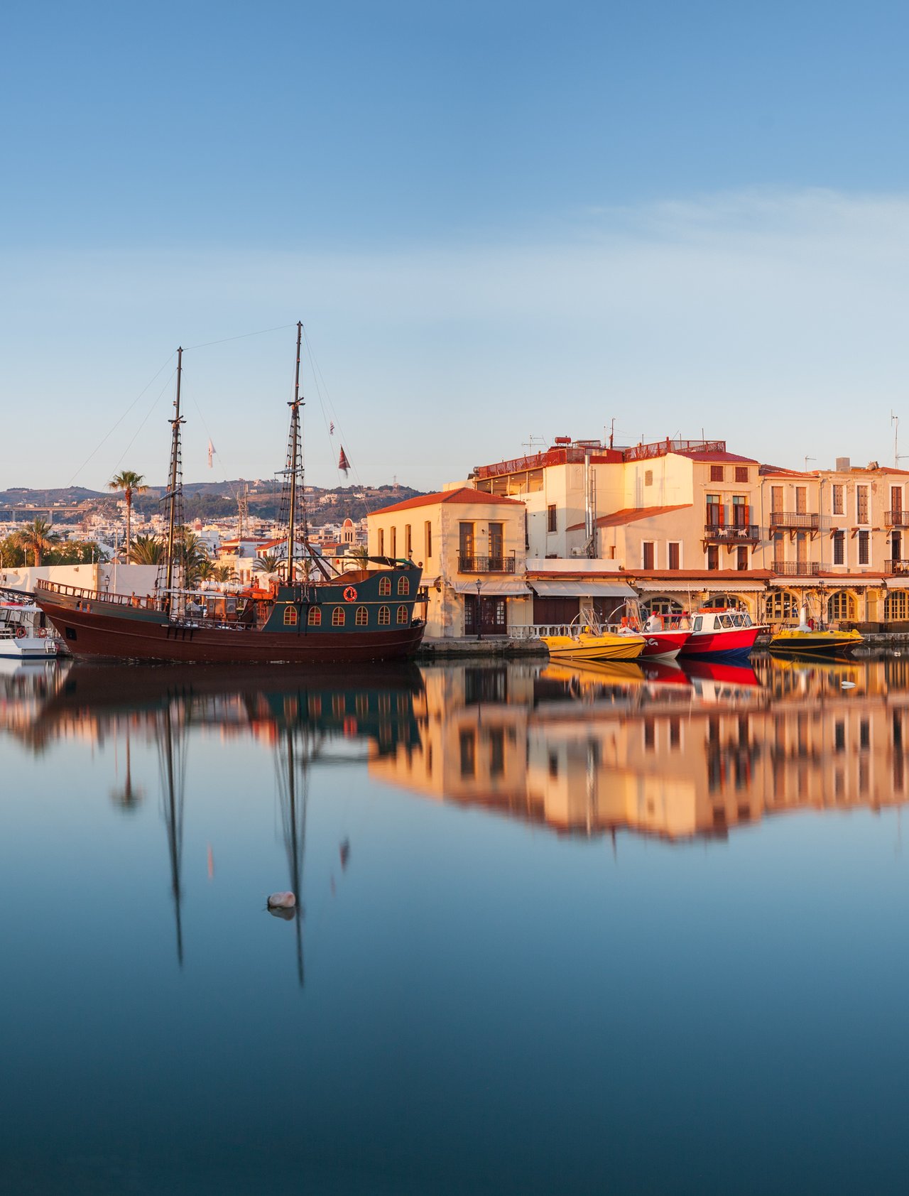 A panorama of the old harbour in Rethymnon, Greece