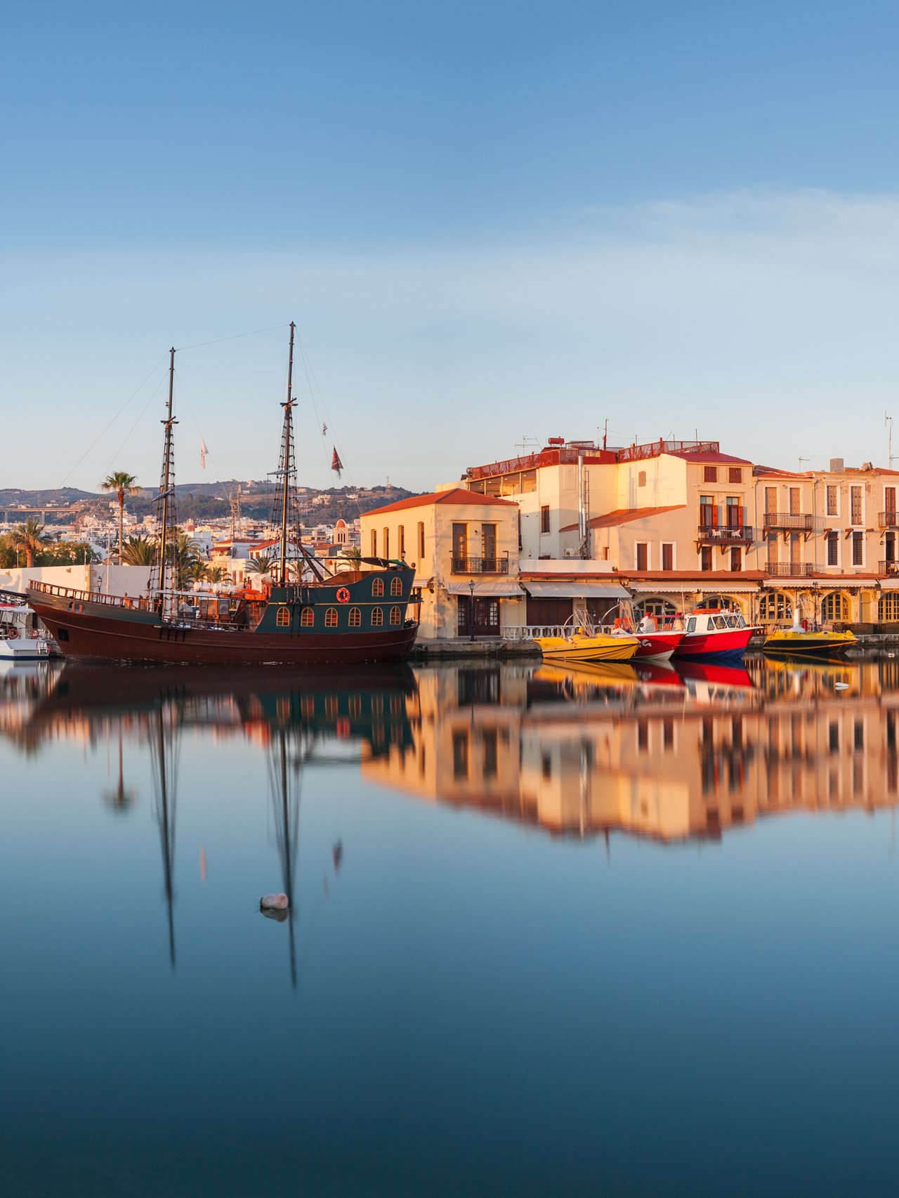 A panorama of the old harbour in Rethymnon, Greece