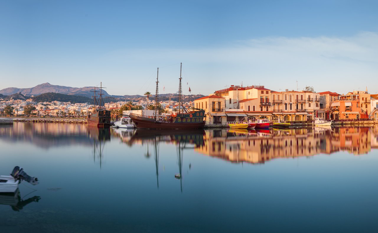 A panorama of the old harbour in Rethymnon, Greece
