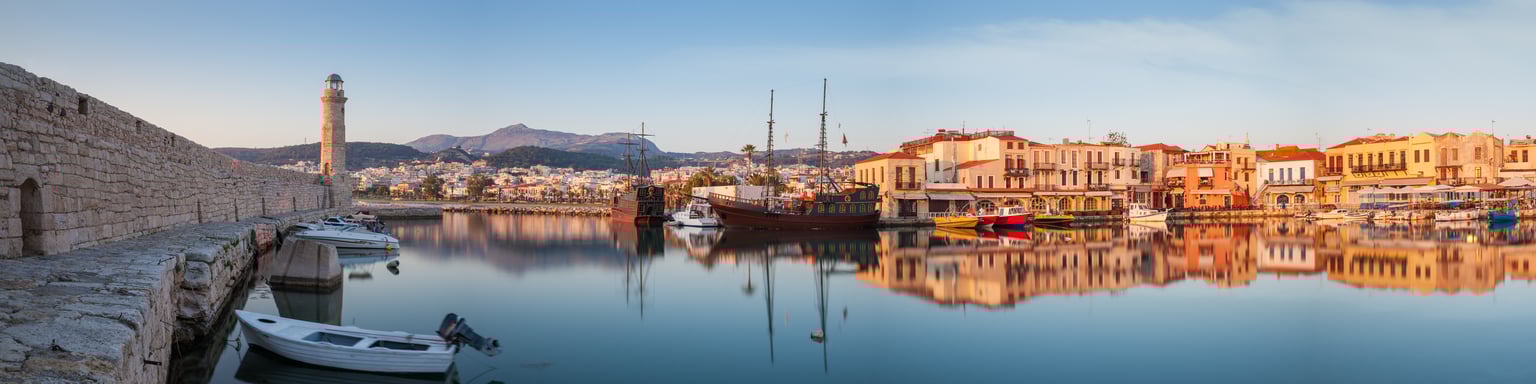 A panorama of the old harbour in Rethymnon, Greece