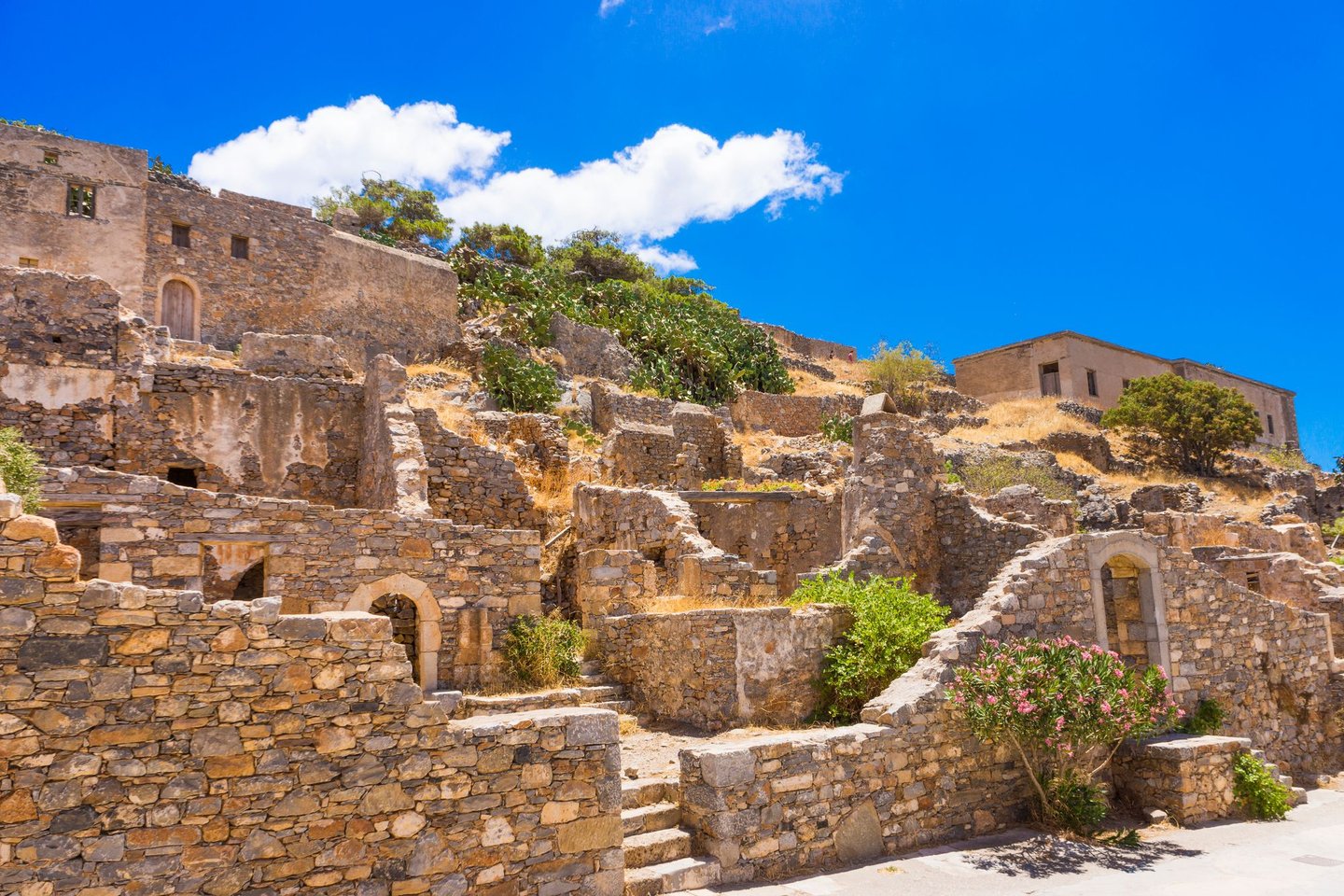Ruined buildings in Spinalonga, Crete