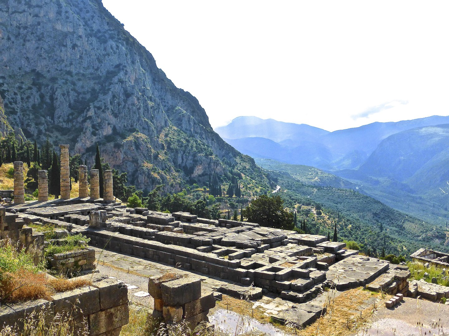 The ruins of Delphi on the slope of the mountain