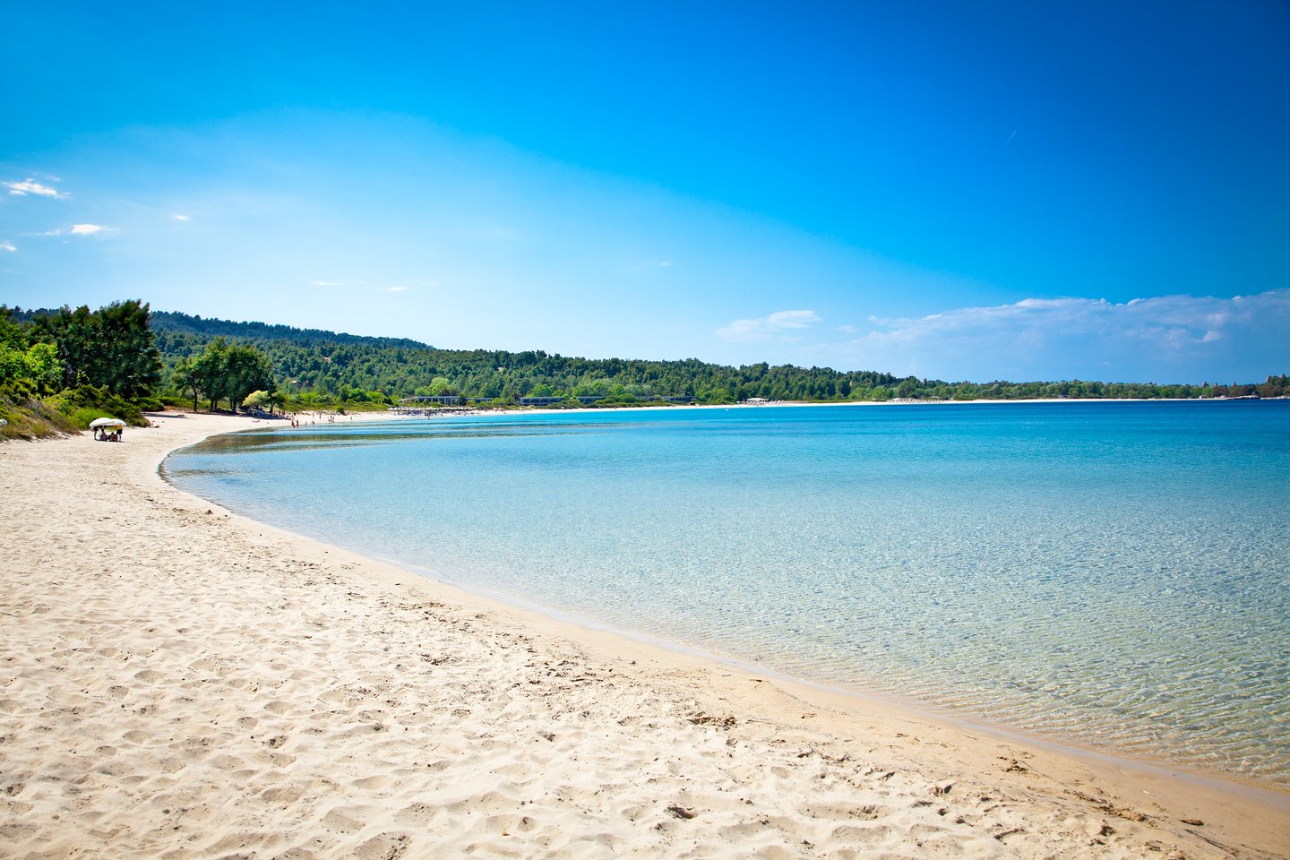 The sandy Paliouri Beach on Kassandra Peninsula, Halkidiki, Greece
