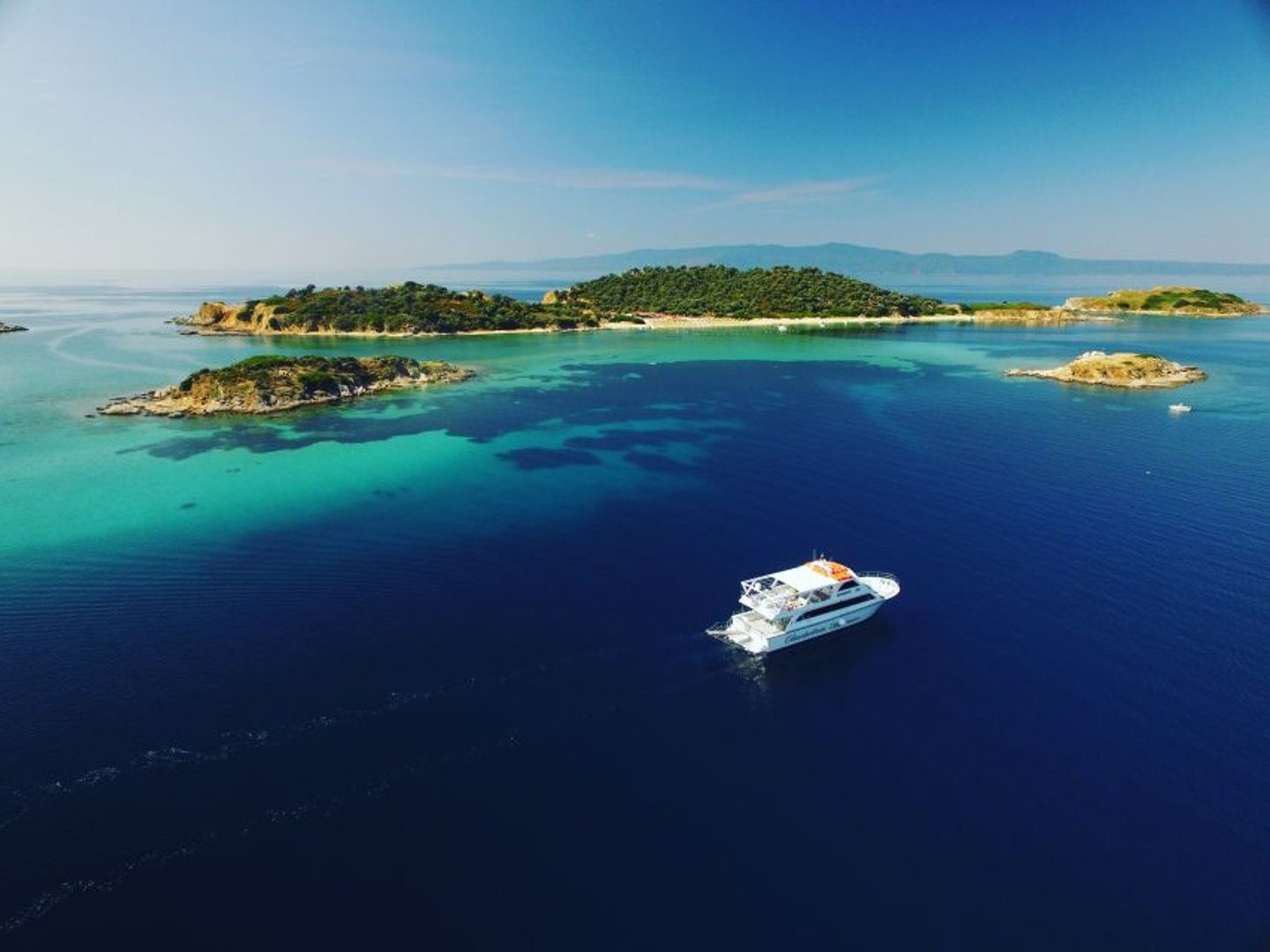 A boat on a cruise to islands near Halkidiki