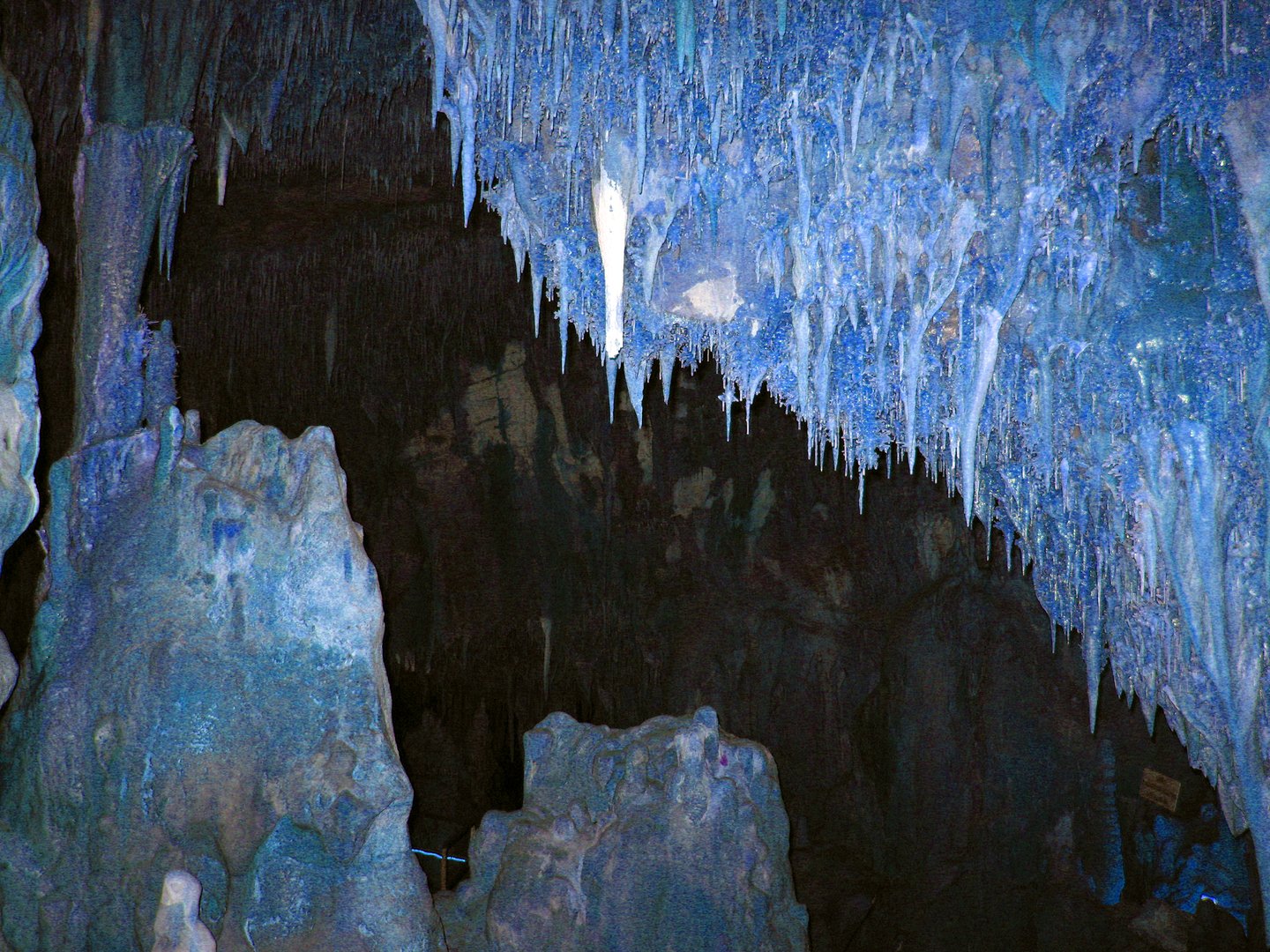 Stalactites and stalagmites in the Petralona Cave in Halkidiki, Greece.