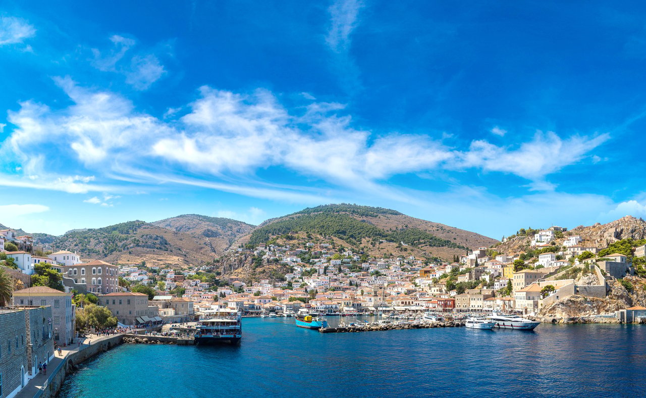 The view of Hydra island from the water