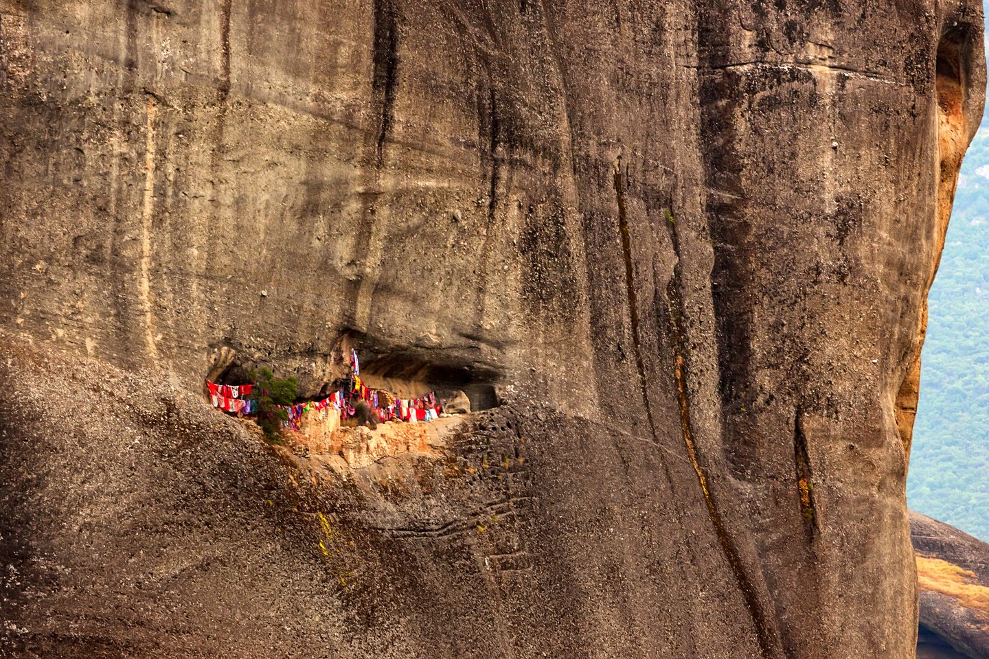 A cave in a rock in Meteora, Greece.