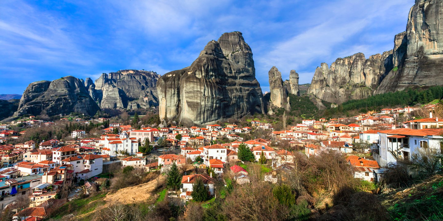 The town of Kalambaka in Meteora, Greece.