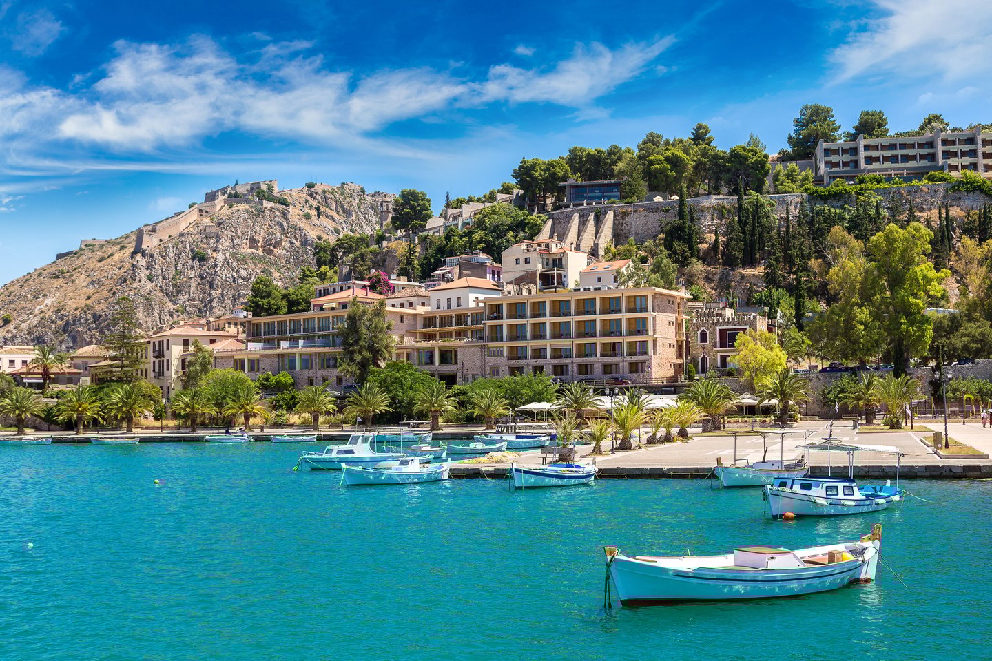 A view of Nafplio, Greece on a sunny day