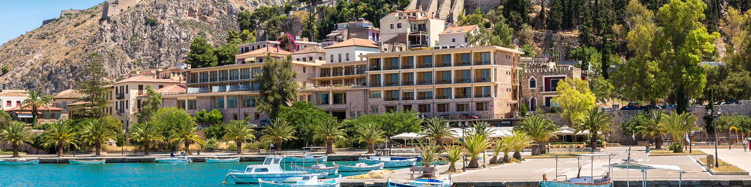 A view of Nafplio, Greece on a sunny day