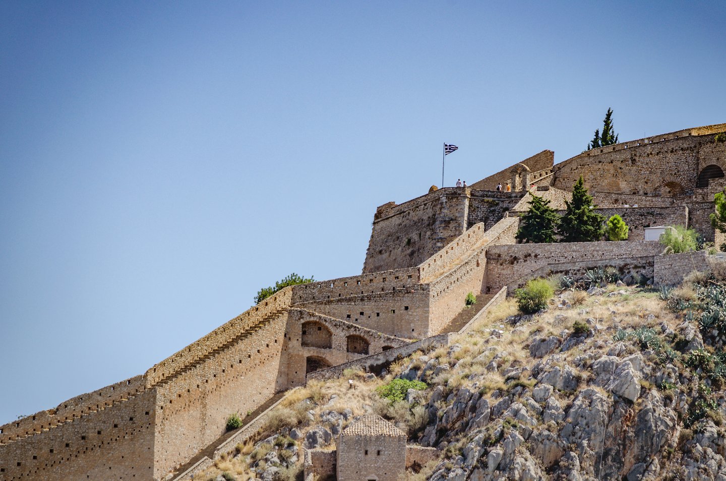 The Venetian Palamidi Fortress overlooking Acronafplia Castle in Nafplio, Greece