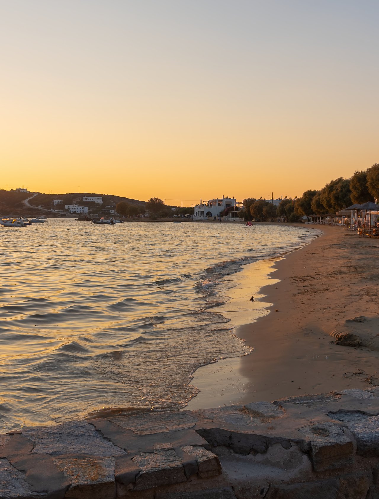 Sunset at the beach in Aliki, Paros