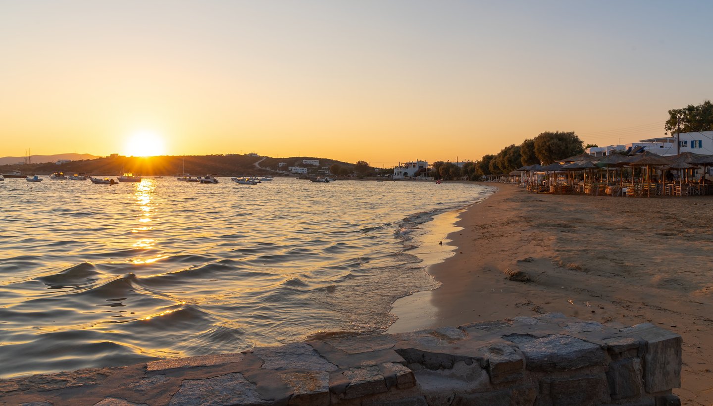 Sunset at the beach in Aliki, Paros