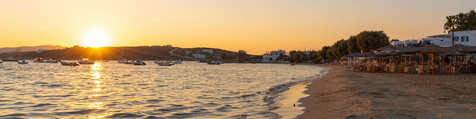 Sunset at the beach in Aliki, Paros