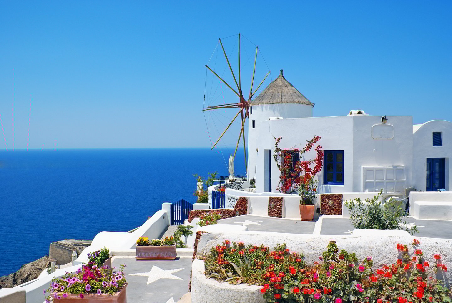 A windmill on the cliff in the village of Oia, Santorini