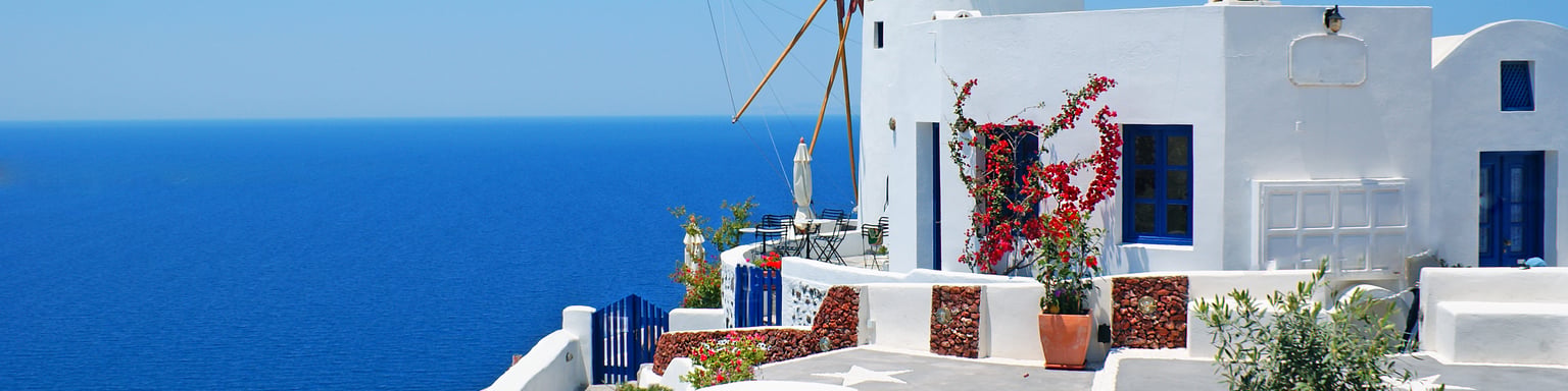 A windmill on the cliff in the village of Oia, Santorini