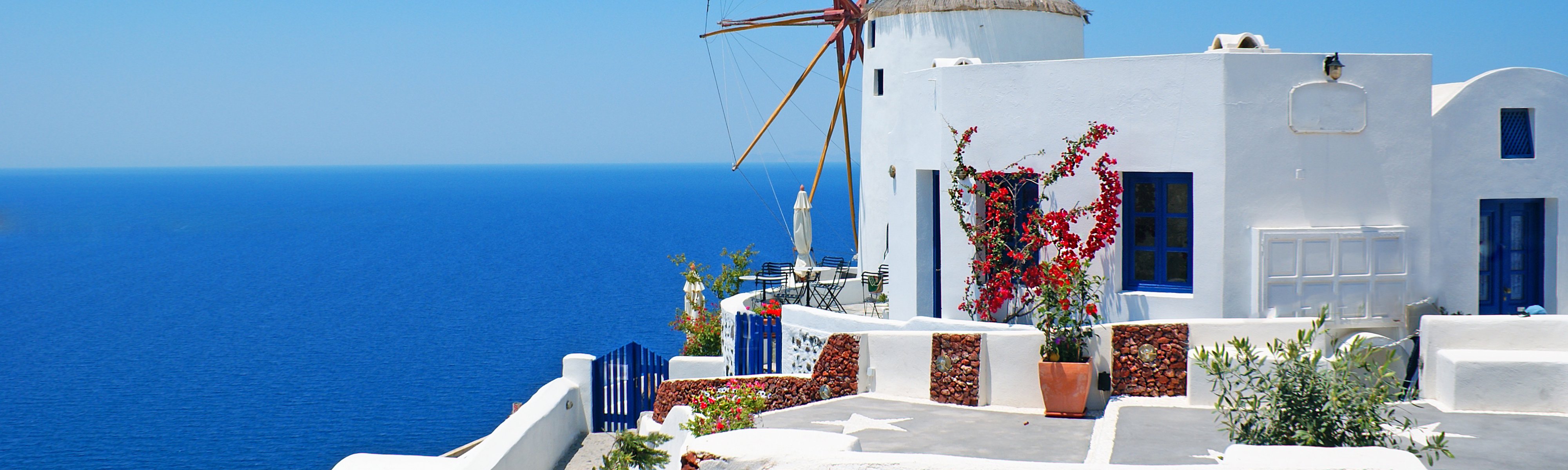 A windmill on the cliff in the village of Oia, Santorini