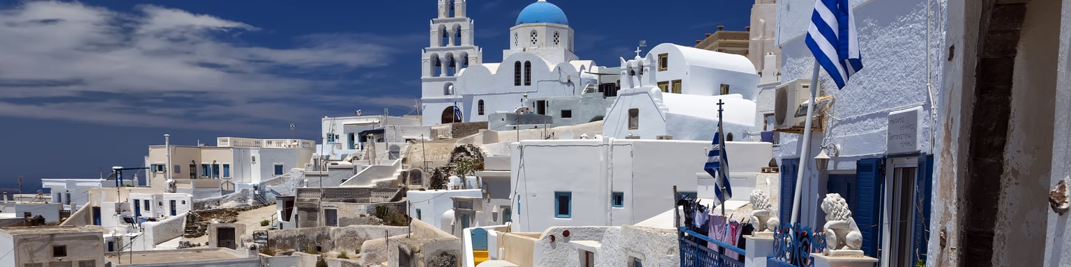The traditional town of Pyrgos in Santorini, Greece