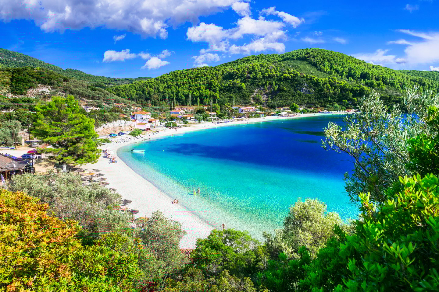 The beautiful beach of Panormos on Skopelos island, Greece.