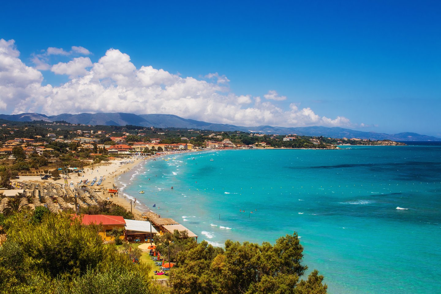 Tsilivi Beach and town in Zakynthos, Greece