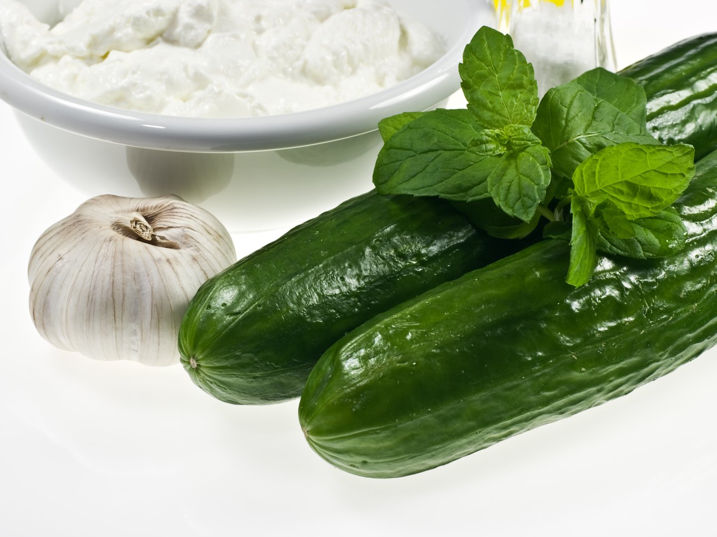 Tzatziki ingredients - Greek yoghurt, cucumber and garlic