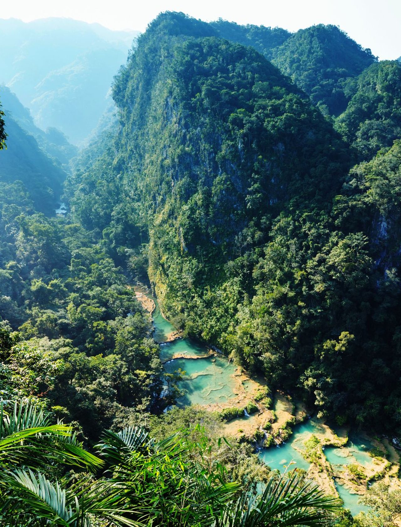Cascading natural pools in Semuc Champey, Lanquin, Guatemala