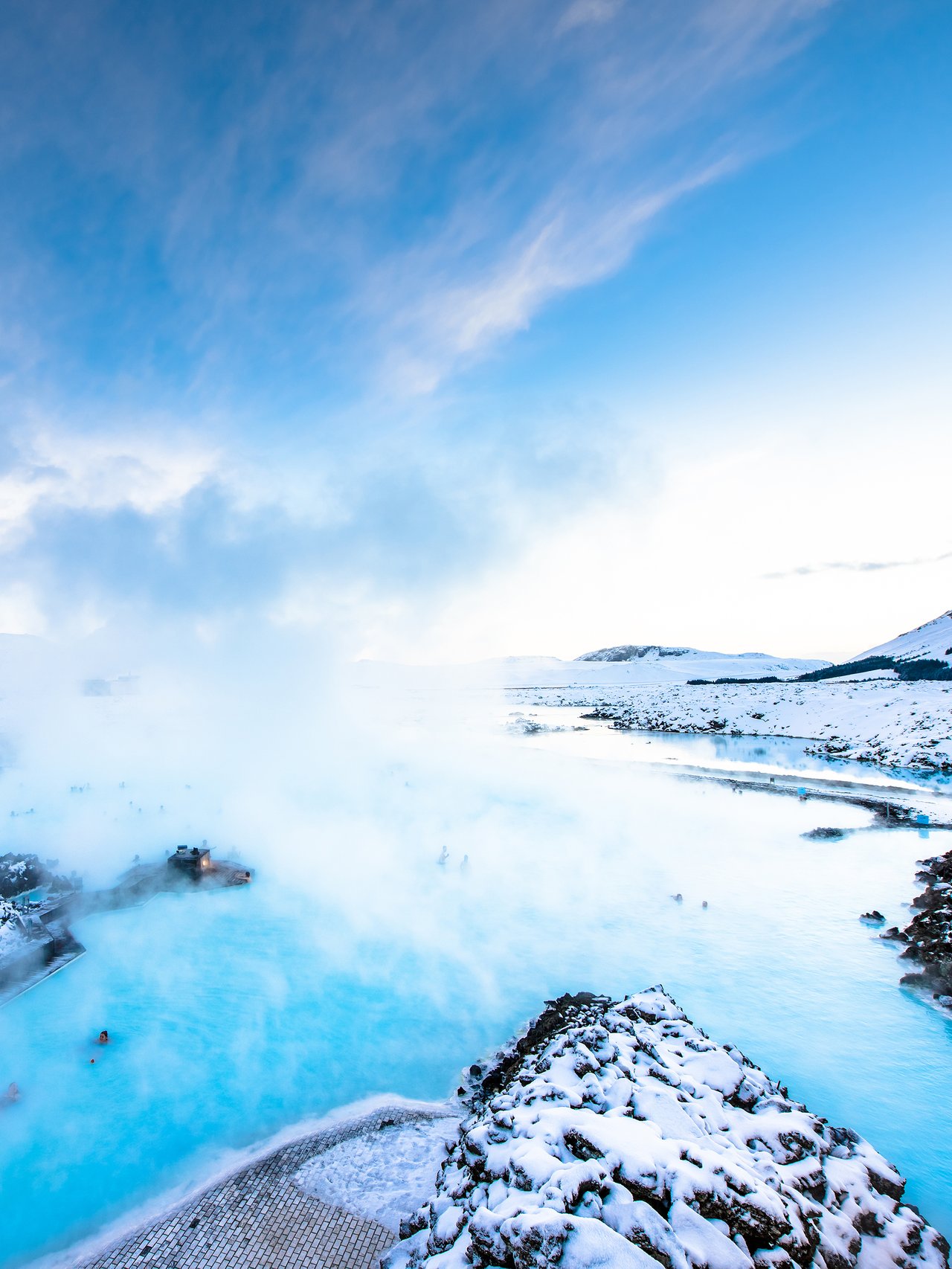 People soaking in the Blue Lagoon in Iceland