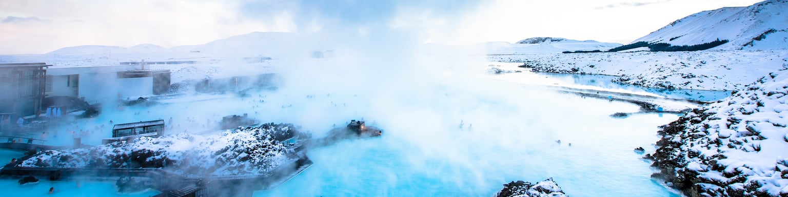 People soaking in the Blue Lagoon in Iceland