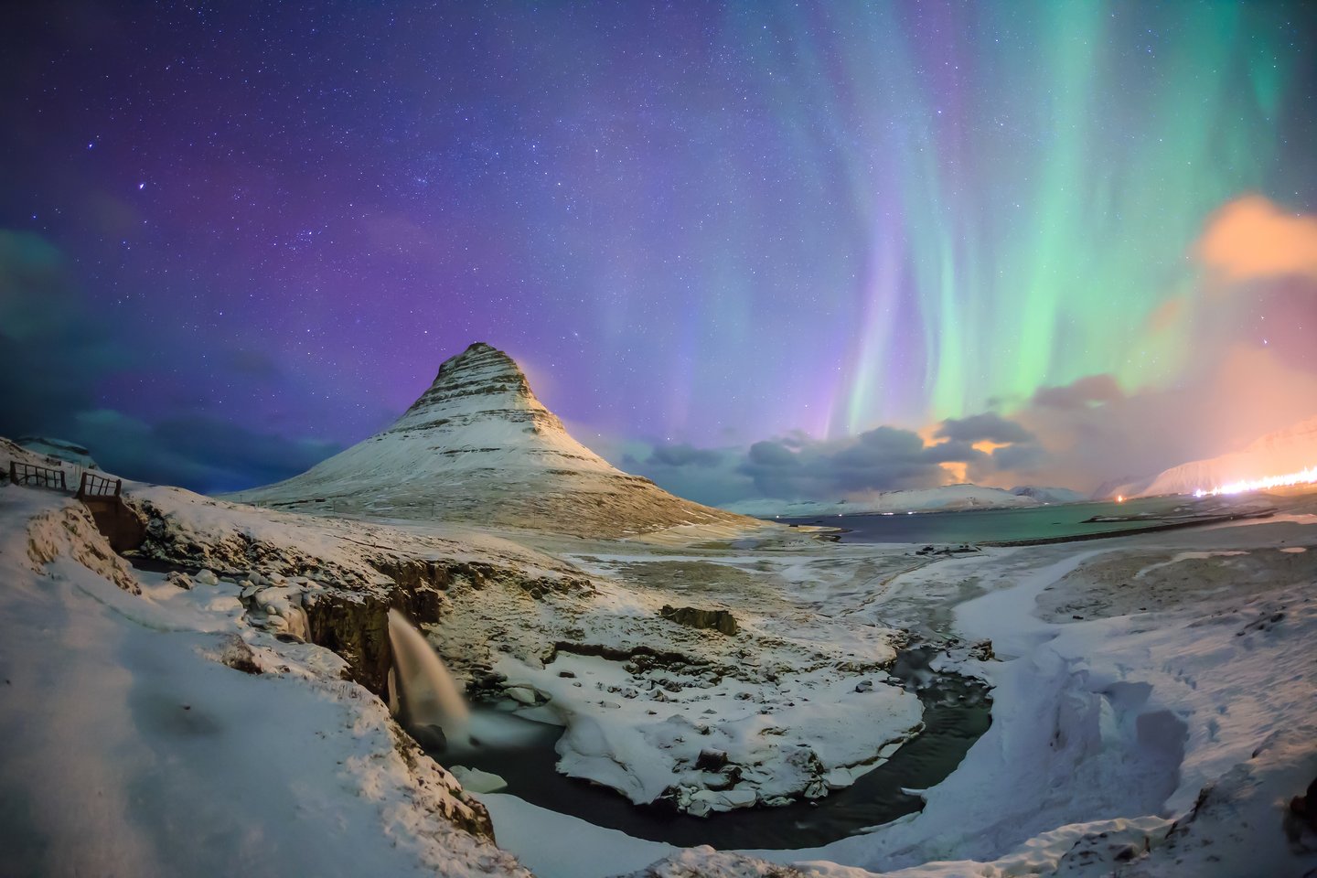Spectacular northern lights appear over Mount Kirkjufel, Iceland