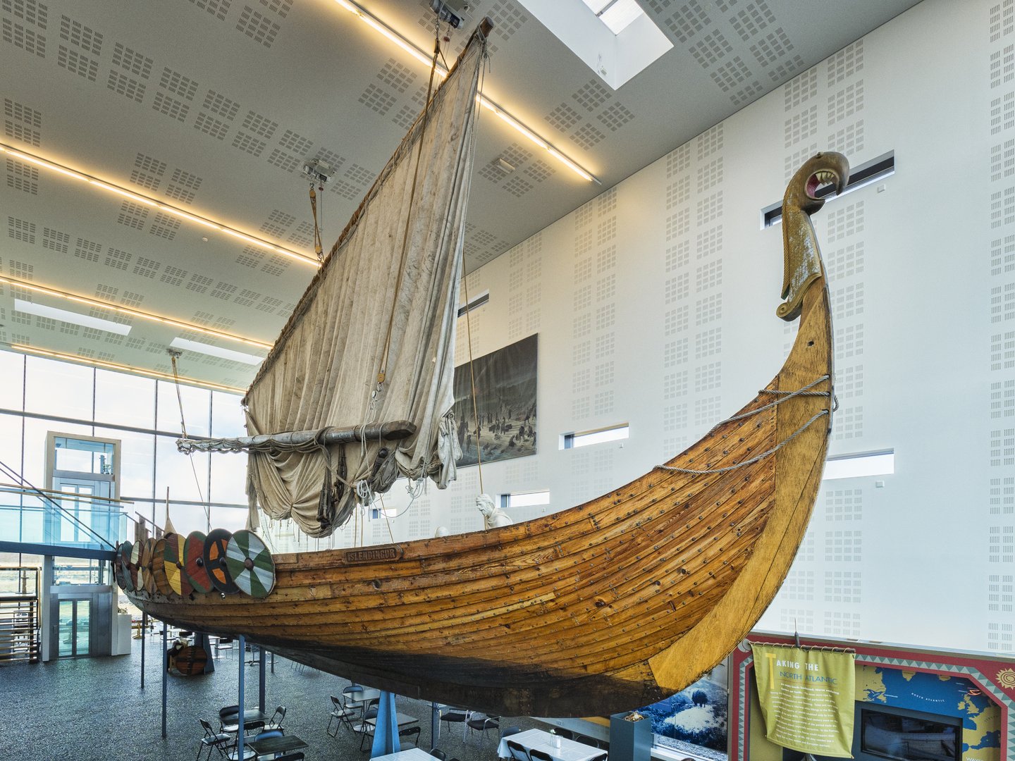 The Islendingur, a replica of the Gokstad Viking ship, at Vikingaheimar, a Viking museum in the Reykjanes Peninsula.