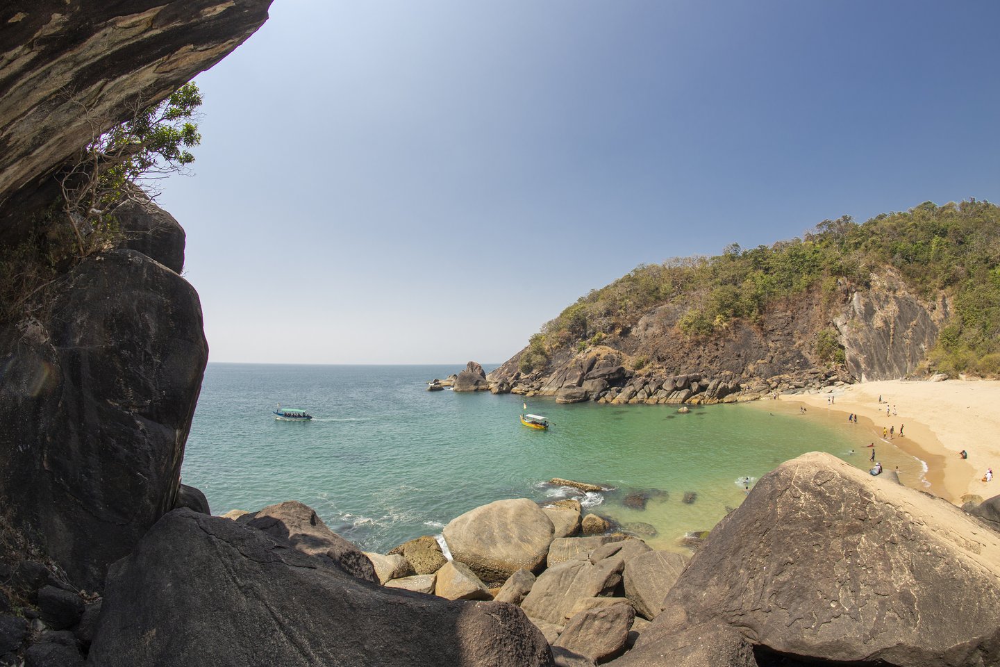 Looking down on people swimming in Butterfly Beach, Goa