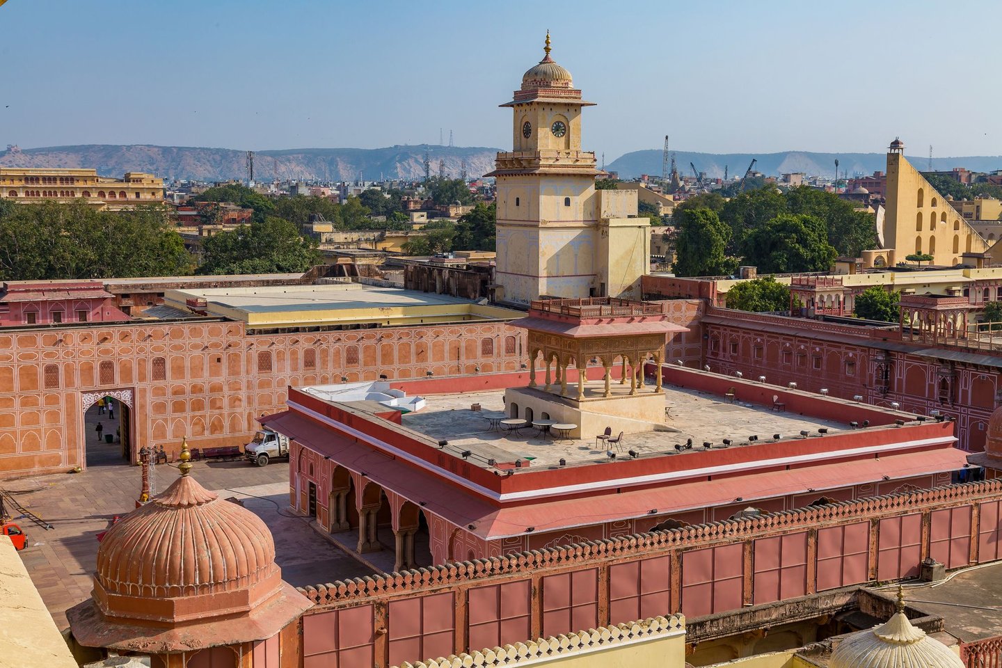 An aerial view of the pink City Palace in Jaipur