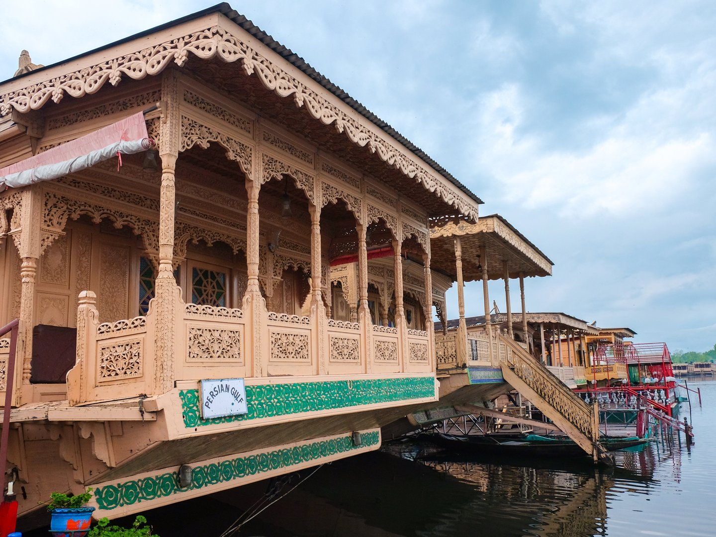 Detail on a houseboat in Lake Dal