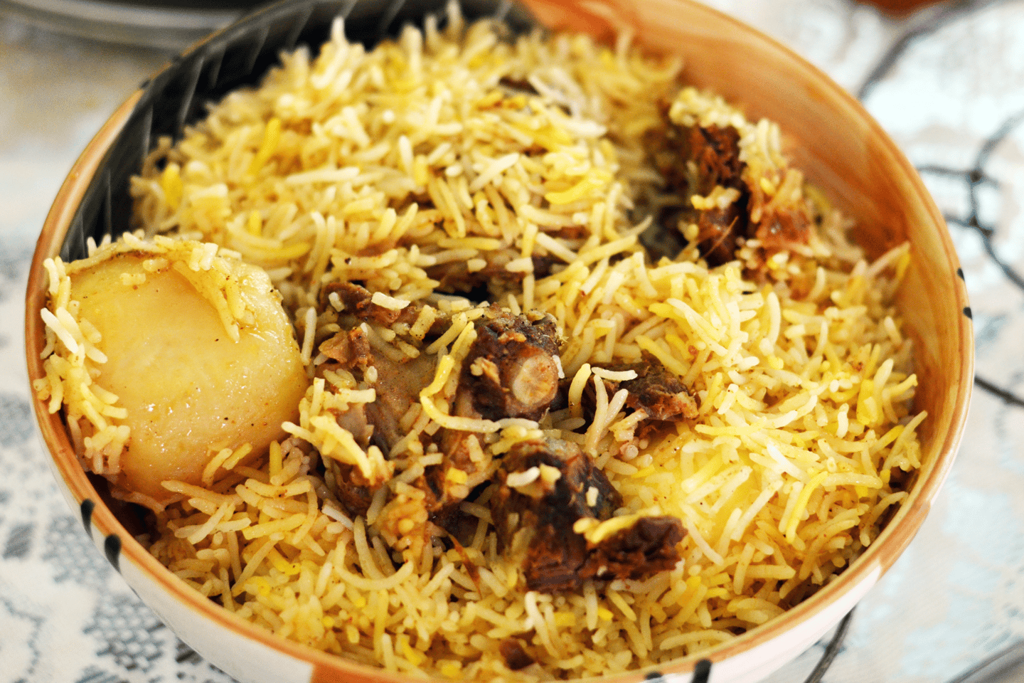 A bowl of Kolkata biryani 
