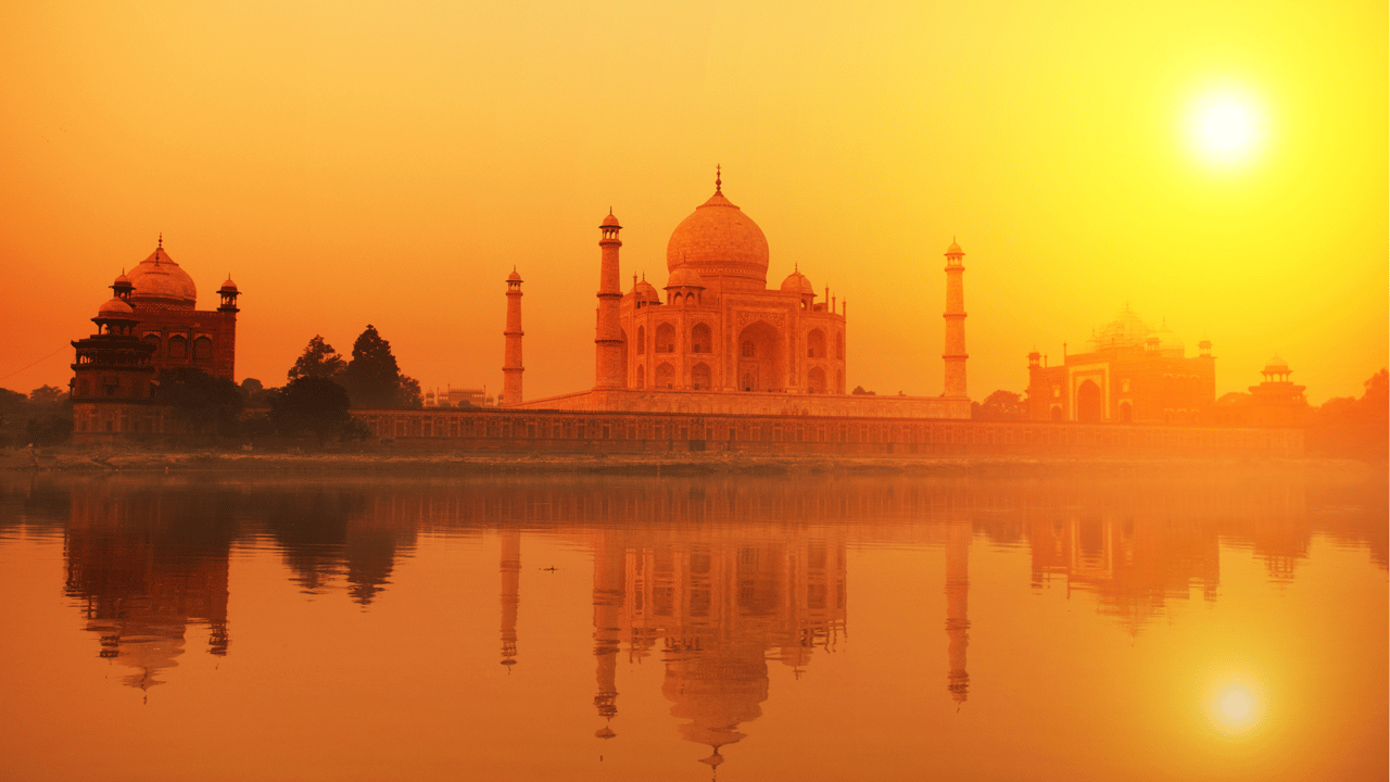 The Taj Mahal at sunset