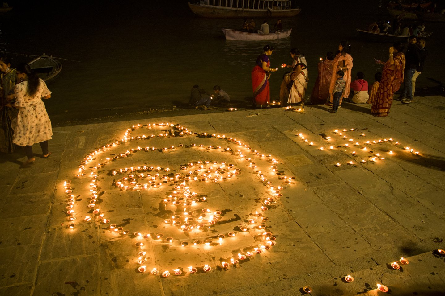 Diwali lamps at the riverbank in Varanasi, India