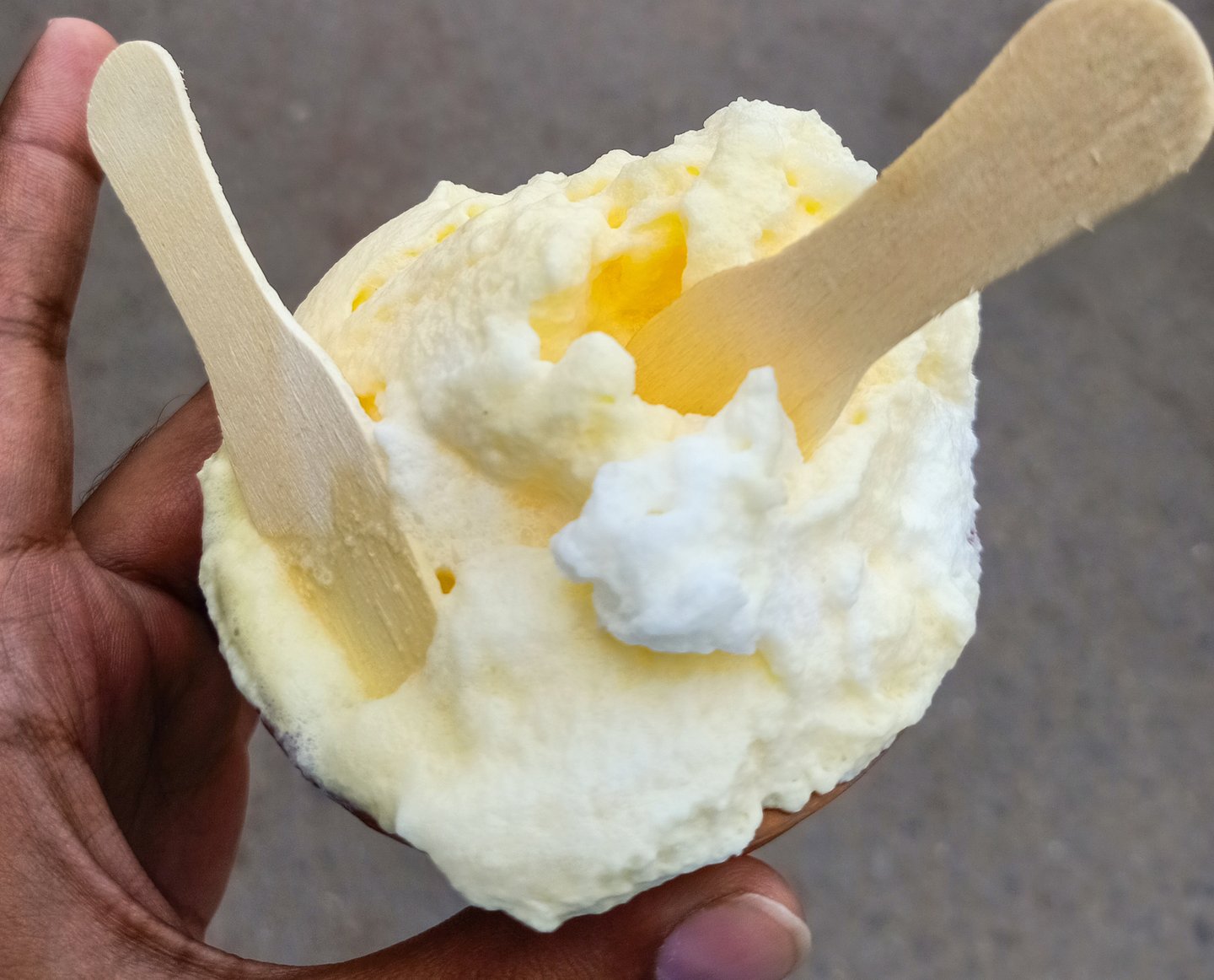 A cupt of Malaiyo, a winter dessert, in Varanasi, India.