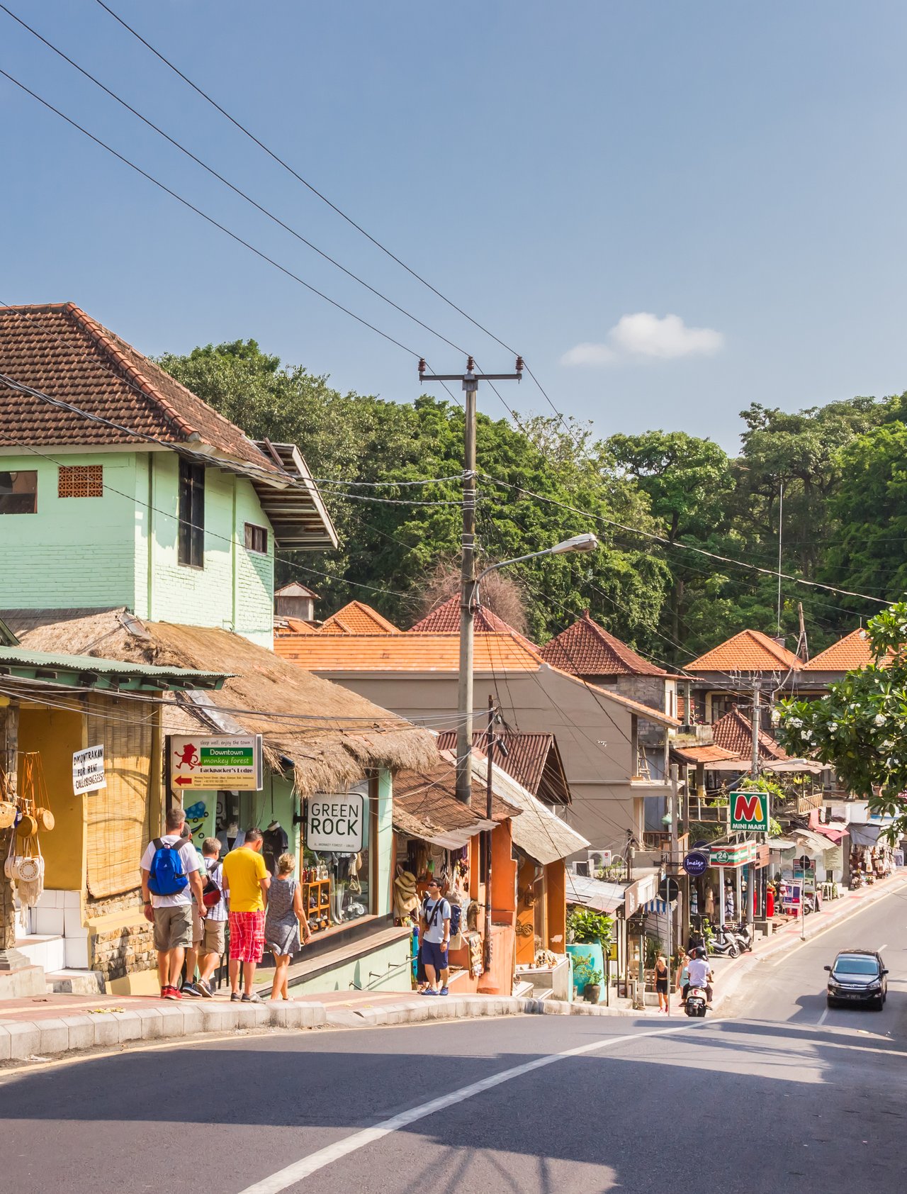 People walking down the street in central Ubud, Bali