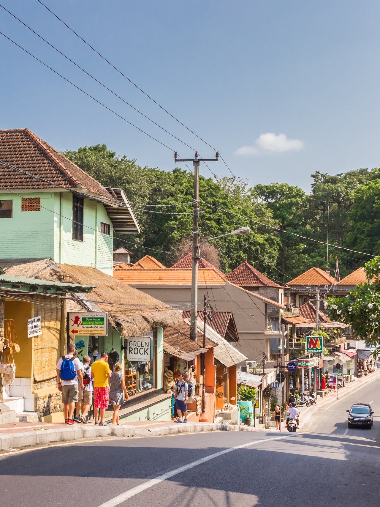 People walking down the street in central Ubud, Bali
