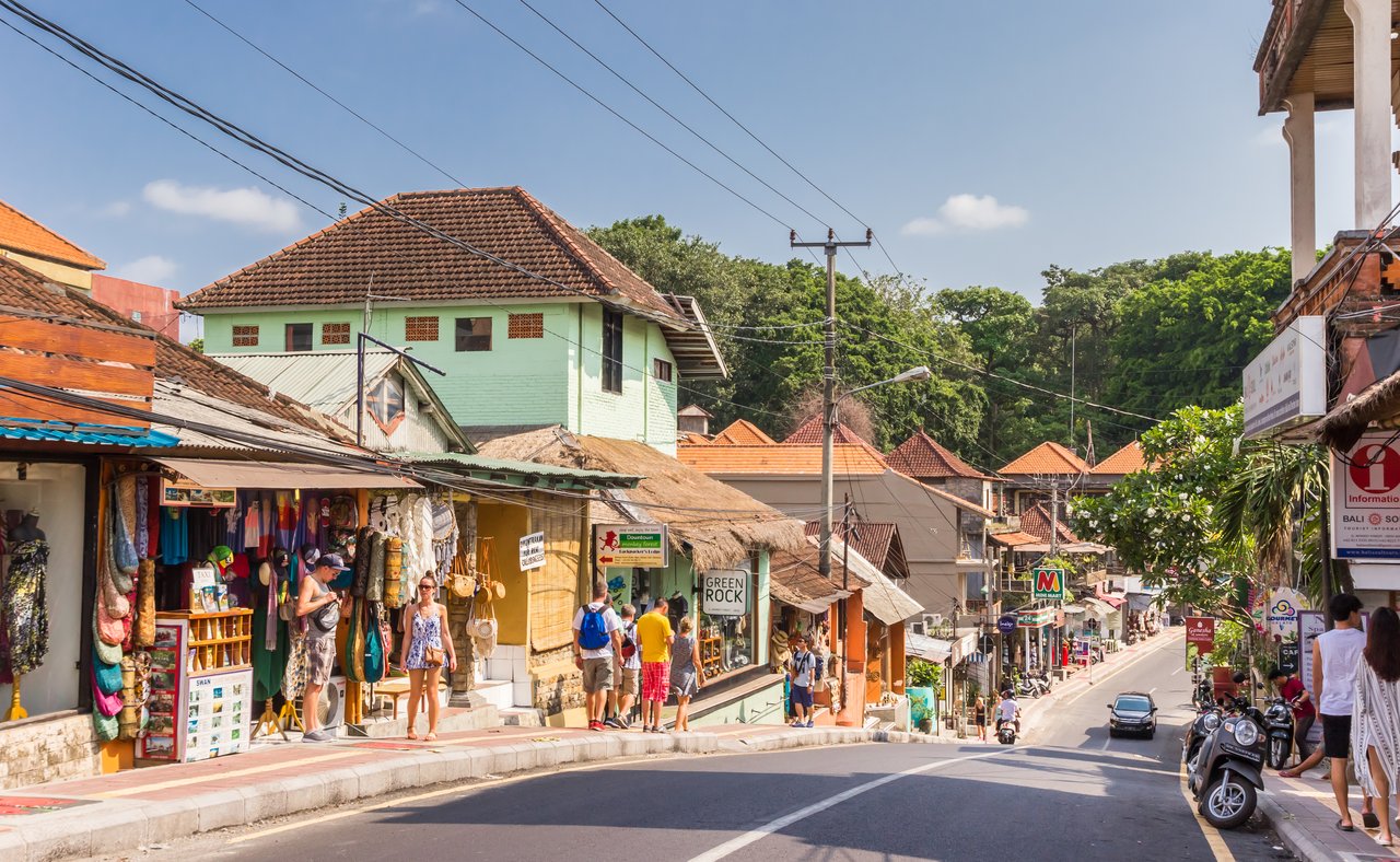 People walking down the street in central Ubud, Bali